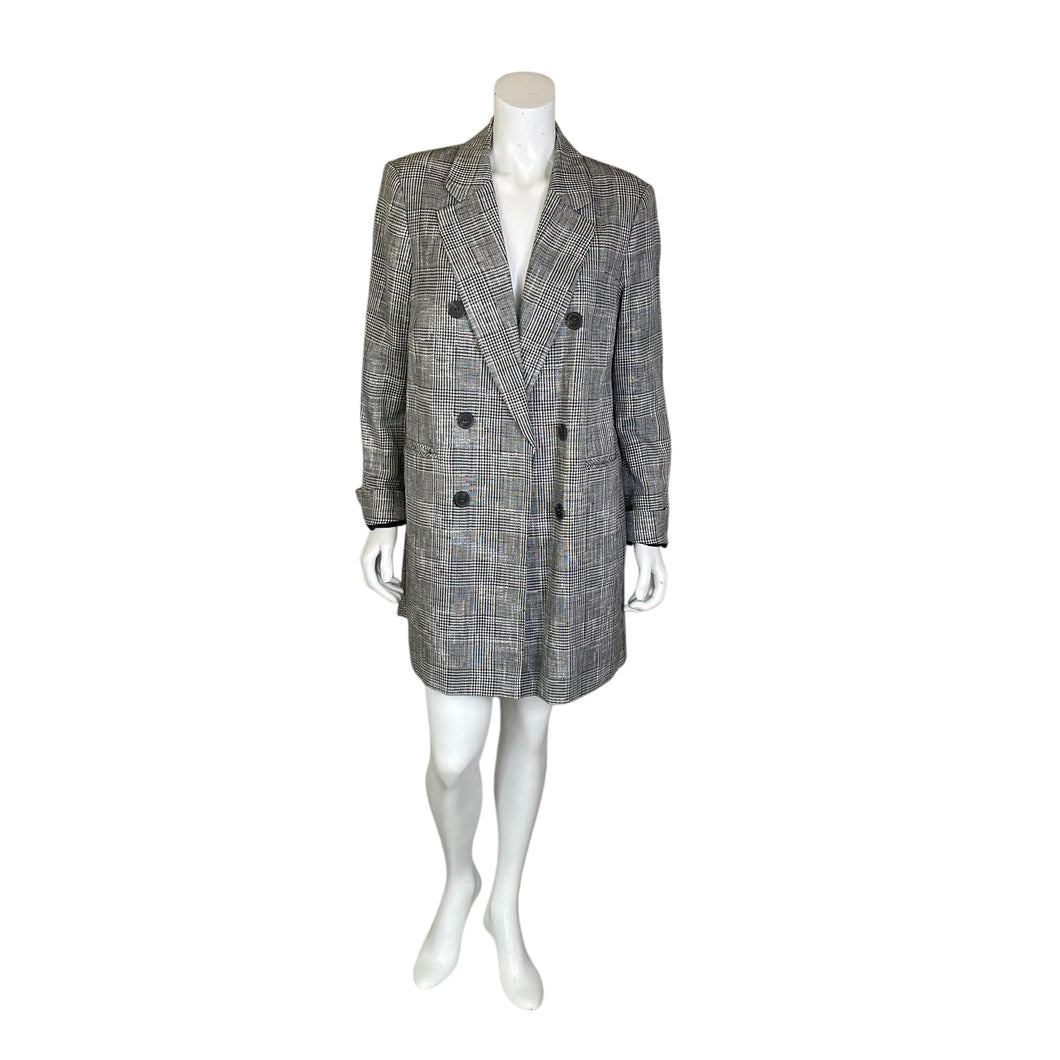 M&S Collection | Women's Black and White Checkered Blazer Jacket w/ Button Accents | Size: 12