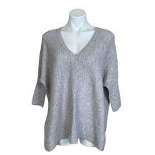 Load image into Gallery viewer, Pure Collection | Women&#39;s Light Gray Stripe Patterned Cashmere V Neck Sweater | Size: S
