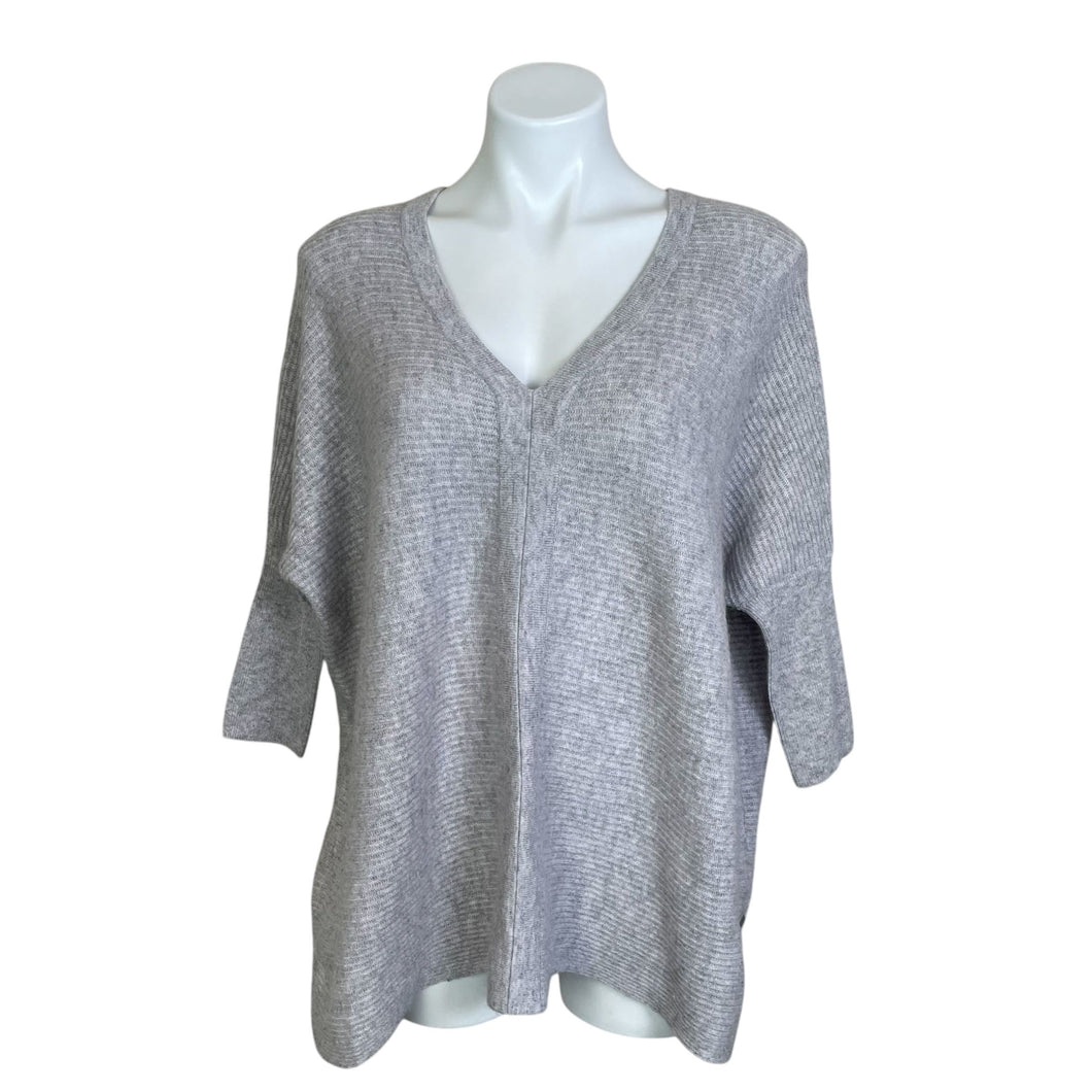 Pure Collection | Women's Light Gray Stripe Patterned Cashmere V Neck Sweater | Size: S