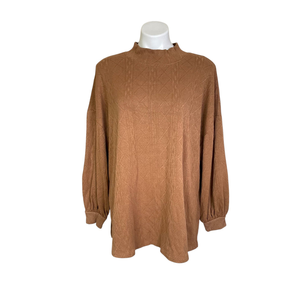 Arula | Women's Brown Pattern Mockneck Long Sleeve Pullover Top | Size: 1X