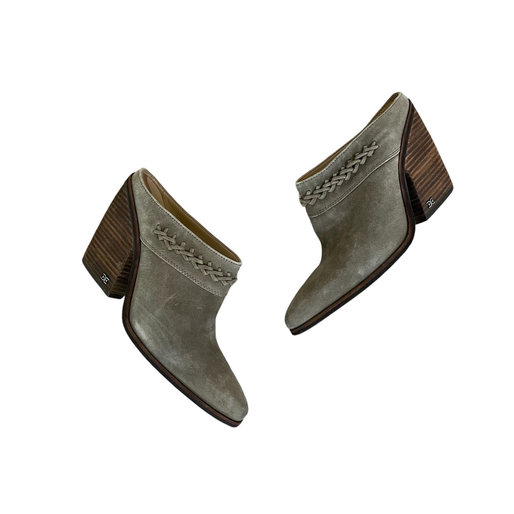 Sam Edelman | Women's Olive Green Suede Alison Mule Heel Booties | Size: 9.5