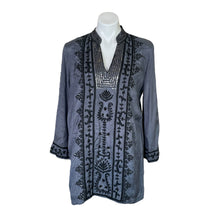 Load image into Gallery viewer, Soft Surroundings | Women&#39;s Blue and Black Embroidered Sequin Boho Tunic Top | Size: L
