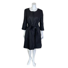 Load image into Gallery viewer, Banana Republic | Women&#39;s Black Linen Blend Long Tie Waist Hidden Snap Long Coat | Size: L
