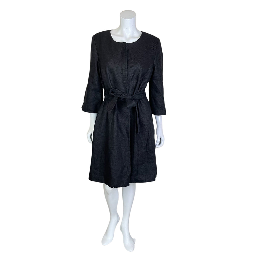 Banana Republic | Women's Black Linen Blend Long Tie Waist Hidden Snap Long Coat | Size: L