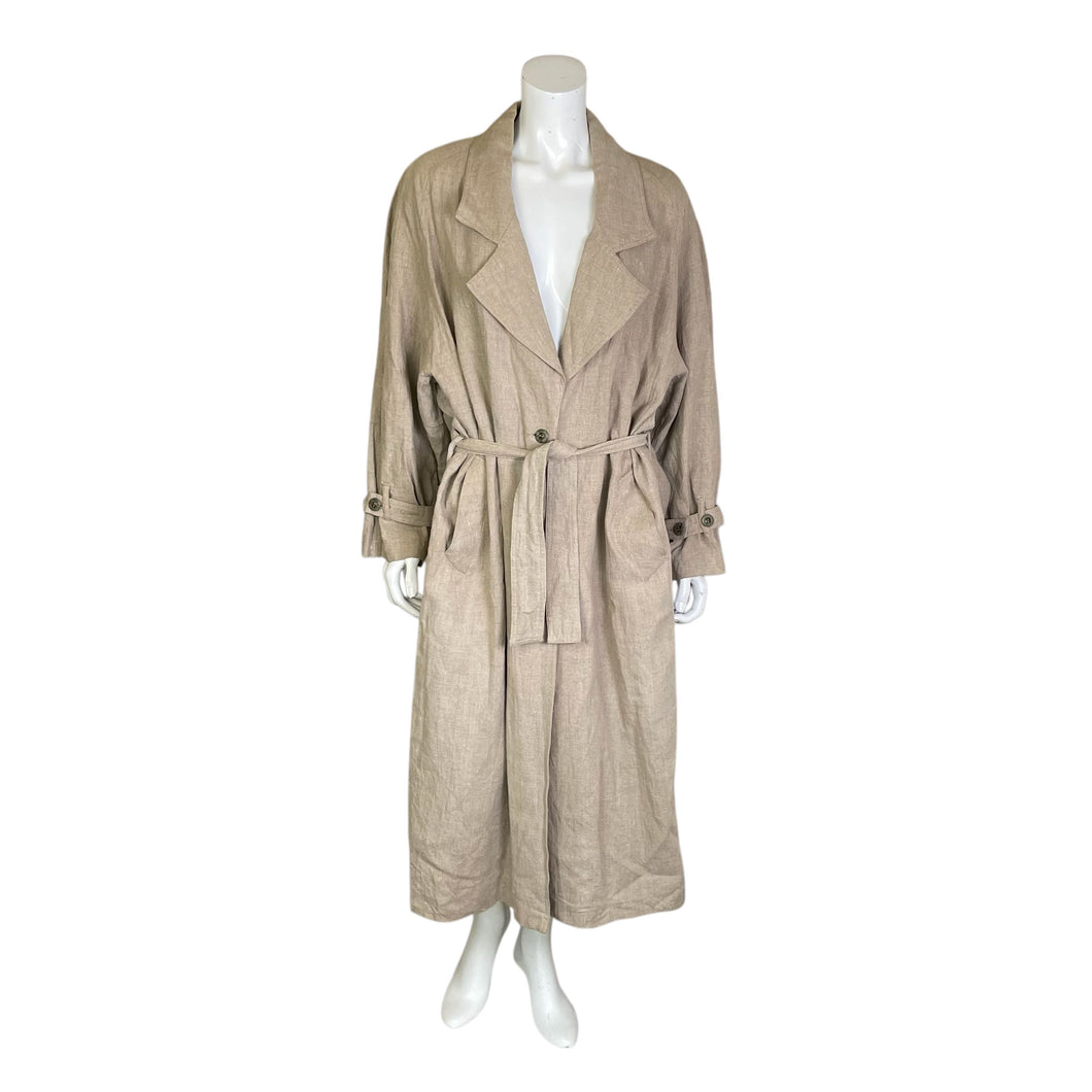 Moda BB Dakota | Women's Oatmeal Linen Long Trench Coat | Size: L