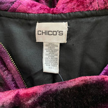 Load image into Gallery viewer, Chico&#39;s | Women&#39;s Pink, Red an Purple Velvet Patchwork Zip Jacket | Size: M
