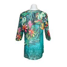 Load image into Gallery viewer, Chico&#39;s | Women&#39;s Green Tropical Print Sheer Tunic Top with Tags | Size: M
