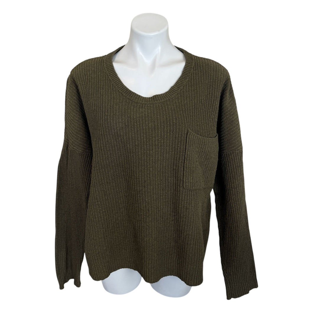 Madewell | Women's Olive Green Knit Pocket Pullover Sweater | Size: XL