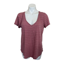 Load image into Gallery viewer, Lululemon | Women&#39;s Rose Pink and White Stripe V Neck Short Sleeve Tee | Size: M
