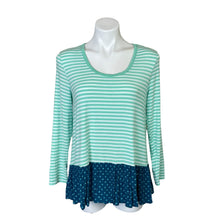 Load image into Gallery viewer, Matilda Jane | Women&#39;s Light Sage Green Stripe &amp; Teal Blue Dot Long Sleeved Top | Size: S
