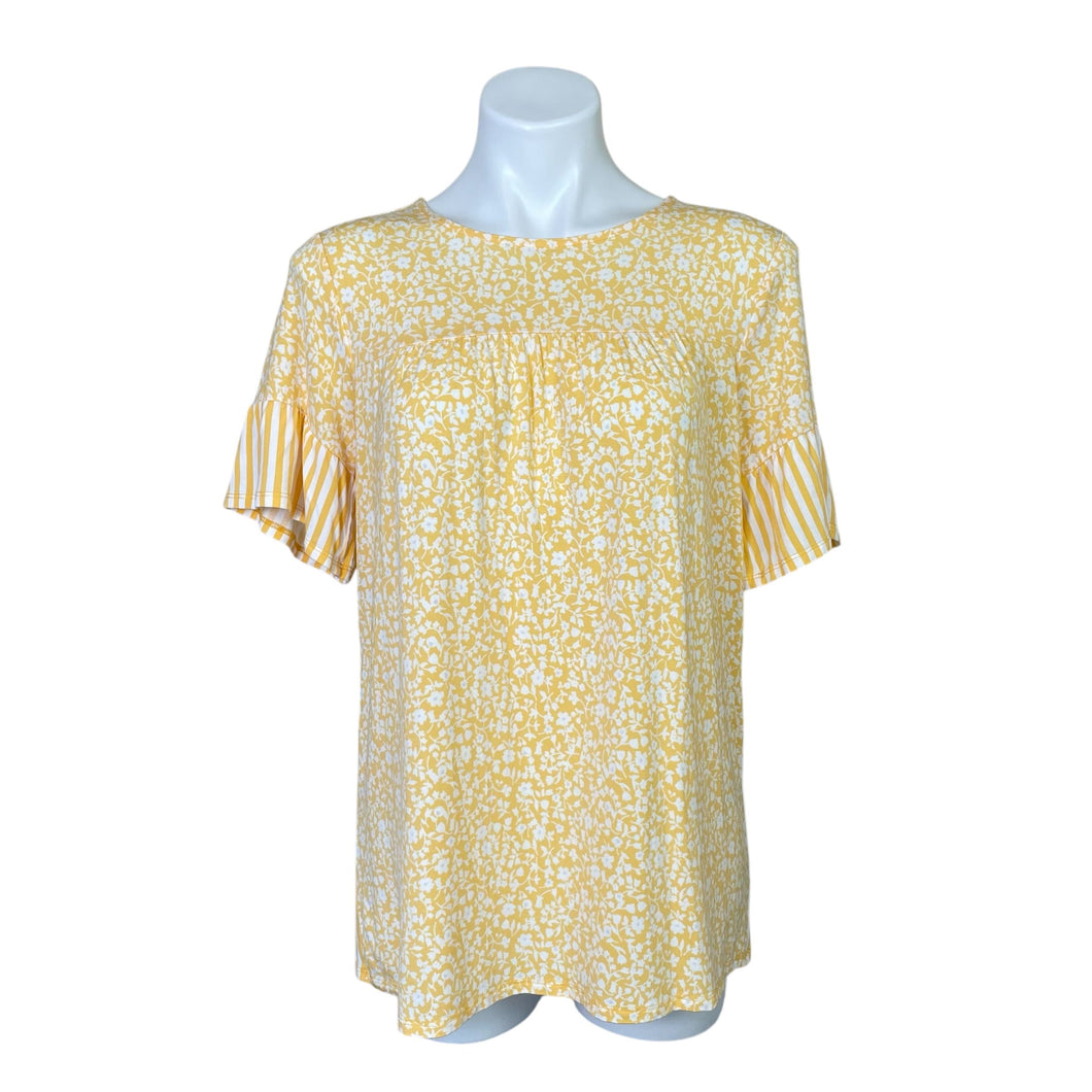 Matilda Jane | Women's Light Yellow and White Floral Print and Stripe Top | Size: S