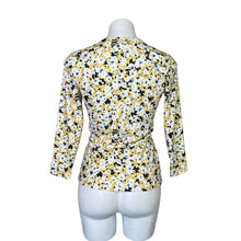 Load image into Gallery viewer, Ann Taylor | Women&#39;s Yellow/White/Black/Blue Floral Print Faux Wrap Long Sleeved Top | Size: XS
