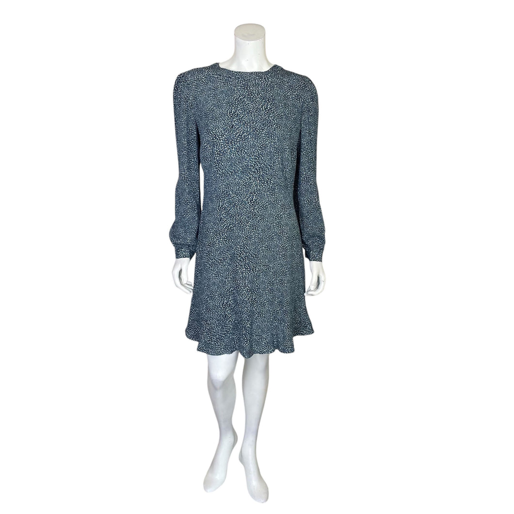 Loft | Women's Blue Gray Animal Print Long Sleeved Rayon Blend Dress | Size: 4