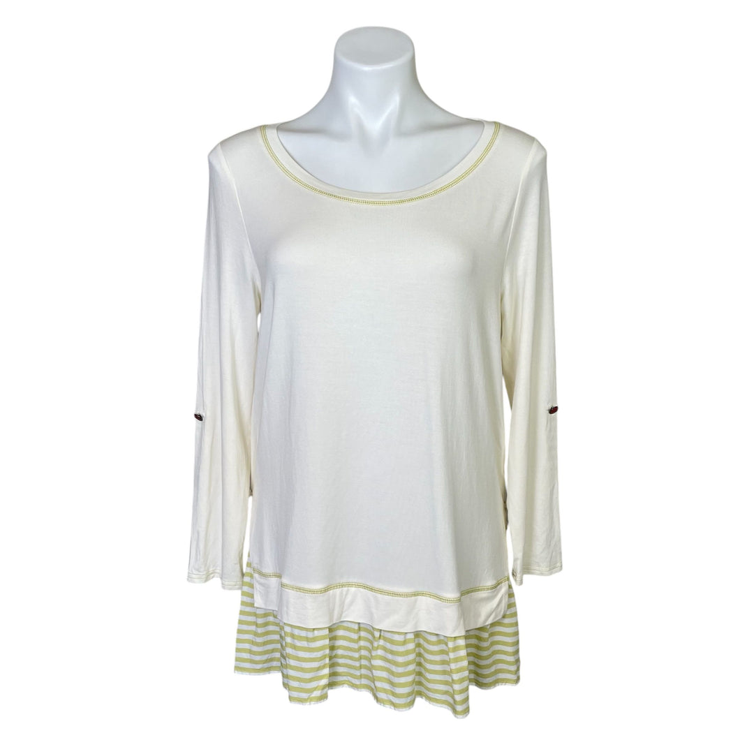 Matilda Jane | Women's Cream and Yellow Striped Botton Long Sleeved Tunic Top | Size: S