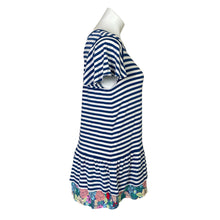 Load image into Gallery viewer, Matilda Jane | Women&#39;s Blue and White Striped Floral Ruffle Bottom Tunic Top | Size| S
