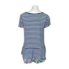 Load image into Gallery viewer, Matilda Jane | Women&#39;s Blue and White Striped Floral Ruffle Bottom Tunic Top | Size| S
