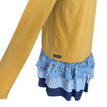 Load image into Gallery viewer, Matilda Jane | Women&#39;s Mustard Yellow with Blue Ruffle Bottom Tunic Style Top | Size: S
