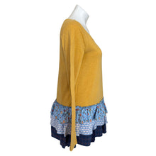 Load image into Gallery viewer, Matilda Jane | Women&#39;s Mustard Yellow with Blue Ruffle Bottom Tunic Style Top | Size: S
