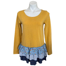 Load image into Gallery viewer, Matilda Jane | Women&#39;s Mustard Yellow with Blue Ruffle Bottom Tunic Style Top | Size: S
