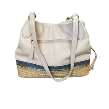 Load image into Gallery viewer, The Sak | Women&#39;s Cream/Blue Metallic &amp; Braided Twine Bottom Two Handle Leather Bag
