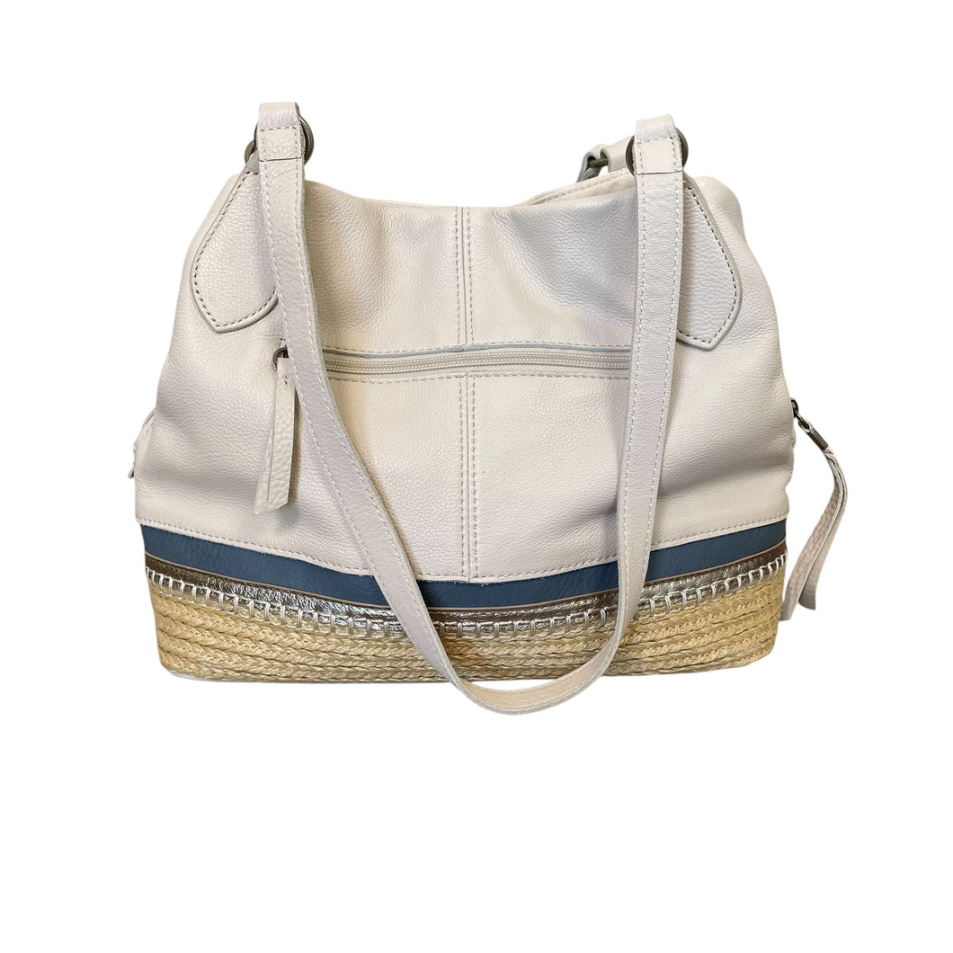 The Sak | Women's Cream/Blue Metallic & Braided Twine Bottom Two Handle Leather Bag