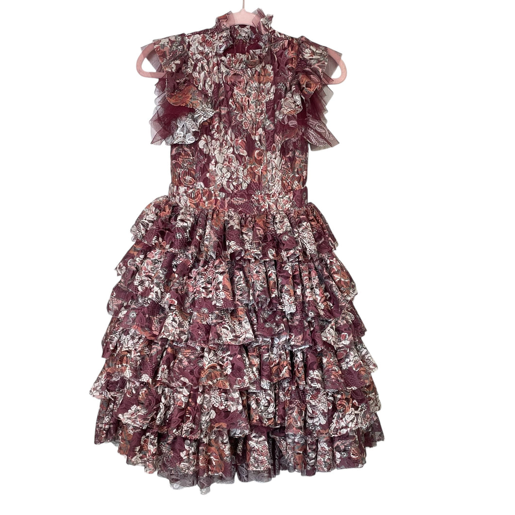 Joyfolie | Girls Maroon Red and White Tulle Tiered Dress | Size: 12Y