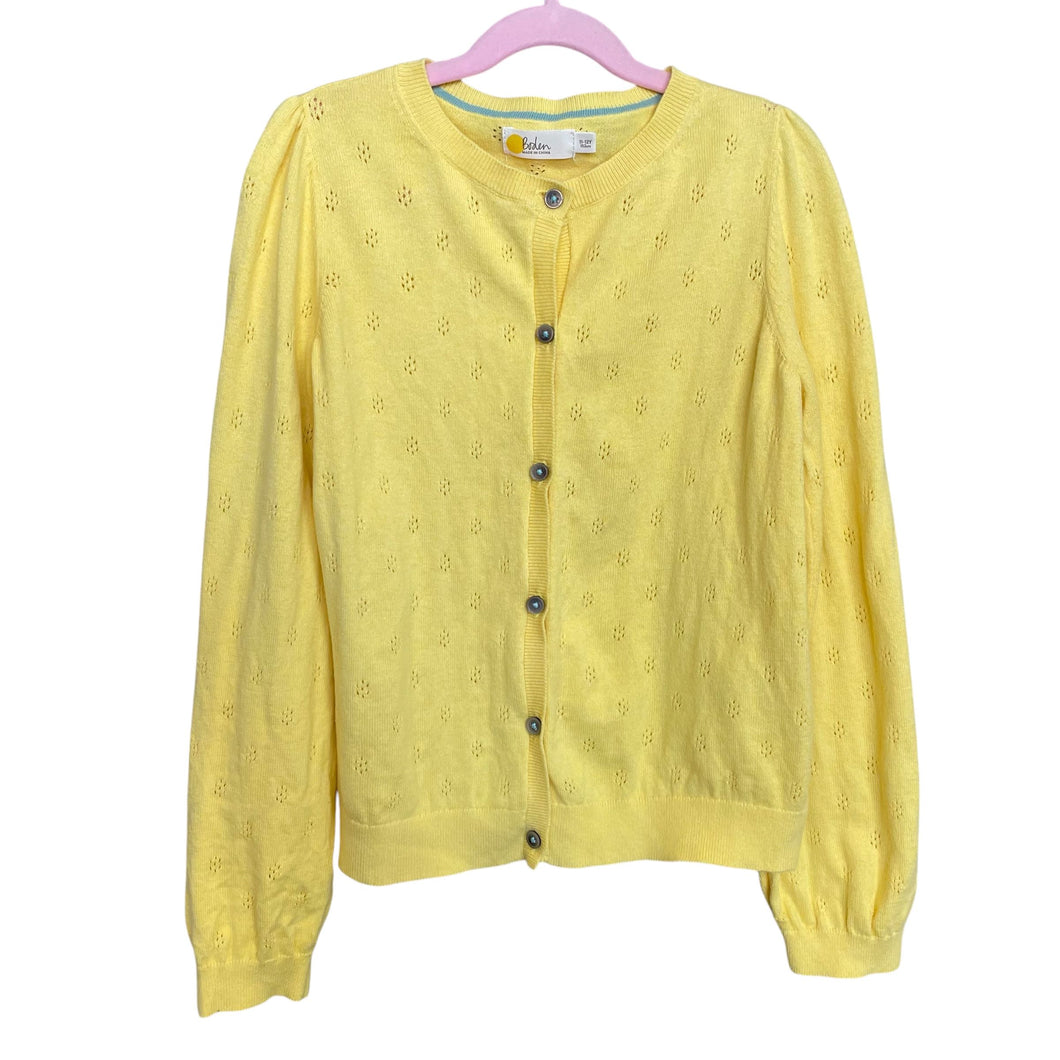 Boden | Girls Light Yellow Eyelet Cashmere Blend Cardigan Sweater | Size: 11-12Y