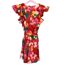 Load image into Gallery viewer, GB Girls | Girls Bright Red and Floral Print Belted Romper | Size: 14Y
