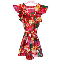 Load image into Gallery viewer, GB Girls | Girls Bright Red and Floral Print Belted Romper | Size: 14Y
