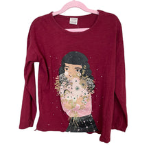 Load image into Gallery viewer, Zara | Kid&#39;s Maroon Red Girl w/ Flowers Long Sleeve T Shirt | Size: 9Y
