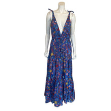 Load image into Gallery viewer, J. Crew | Women&#39;s Cobalt Blue Bright Floral Print Tiered Tie Strap Maxi Dress | Size: XS
