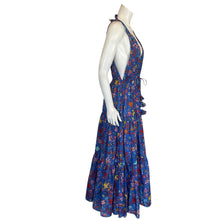 Load image into Gallery viewer, J. Crew | Women&#39;s Cobalt Blue Bright Floral Print Tiered Tie Strap Maxi Dress | Size: XS
