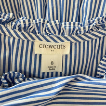 Load image into Gallery viewer, Crewcuts | Girls White and Blue Striped Button Top Tier Dress | Size: 8Y
