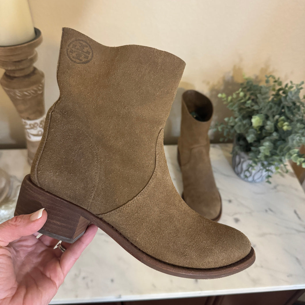 Tory Burch | Women's Tan Suede Siena Booties | Size: 7