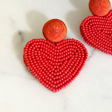 Load image into Gallery viewer, St. Armands | Women&#39;s Red Bead Holiday Heart Earrings
