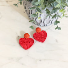 Load image into Gallery viewer, St. Armands | Women&#39;s Red Bead Holiday Heart Earrings
