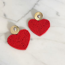 Load image into Gallery viewer, St. Armands | Women&#39;s Red Bead Holiday Heart Earrings
