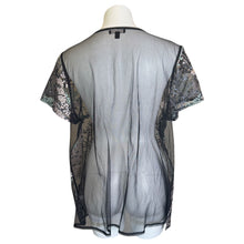 Load image into Gallery viewer, Lane Bryant | Women&#39;s Black Mesh Short Sleeve with Embroidered Flowers | Size: 18/20
