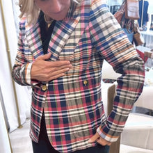 Load image into Gallery viewer, Smythe | Women's Pink and Blue Plaid One Button Blazer Jacket | Size: 14
