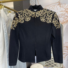 Load image into Gallery viewer, St. John | Women&#39;s Black and Embroidered Gold Evening Knit Zip Jacket | Size: 2

