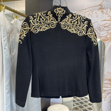 Load image into Gallery viewer, St. John | Women&#39;s Black and Embroidered Gold Evening Knit Zip Jacket | Size: 2
