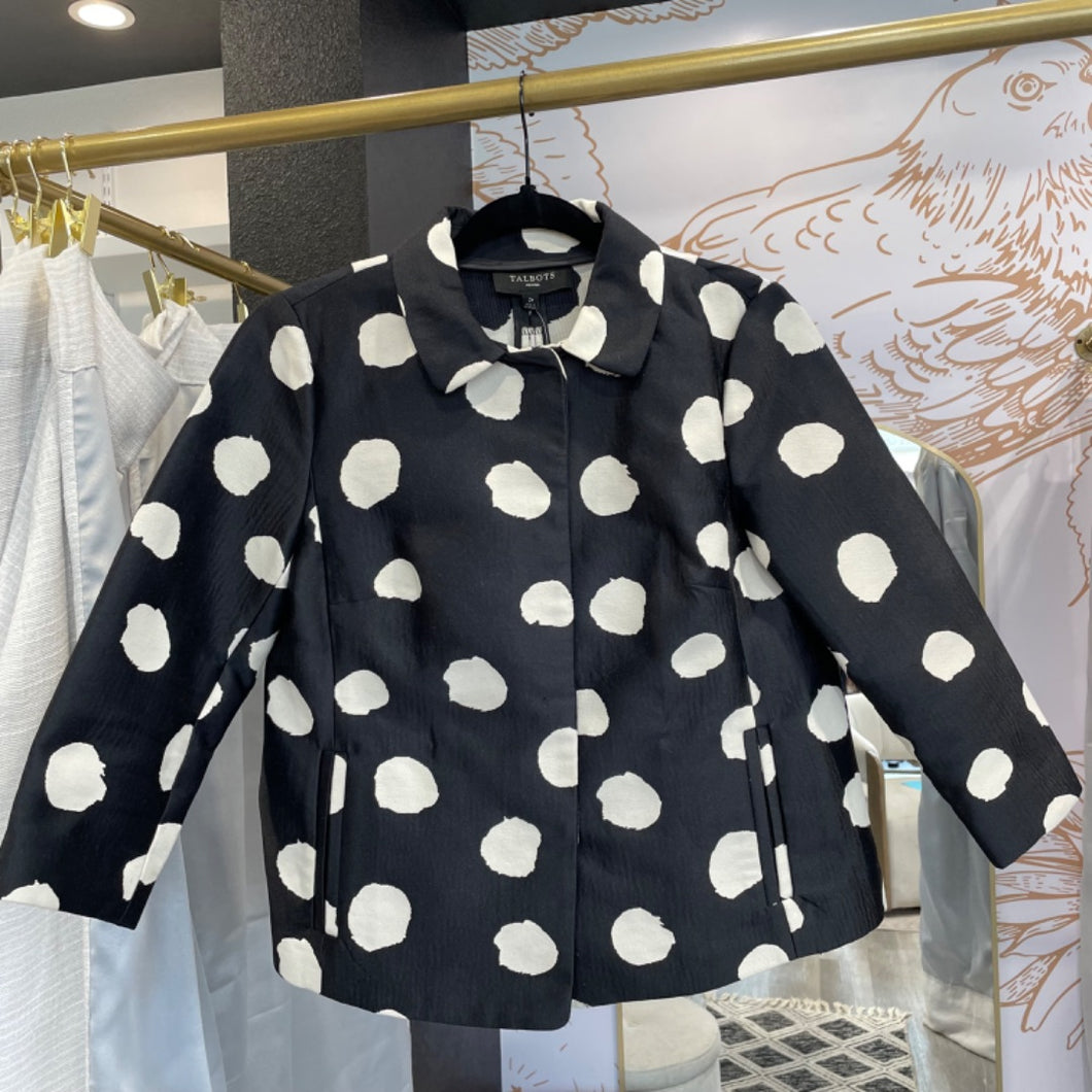 Talbots | Women's Black and Cream Polka Dot 3/4 Sleeve Jacket | Size: 2P