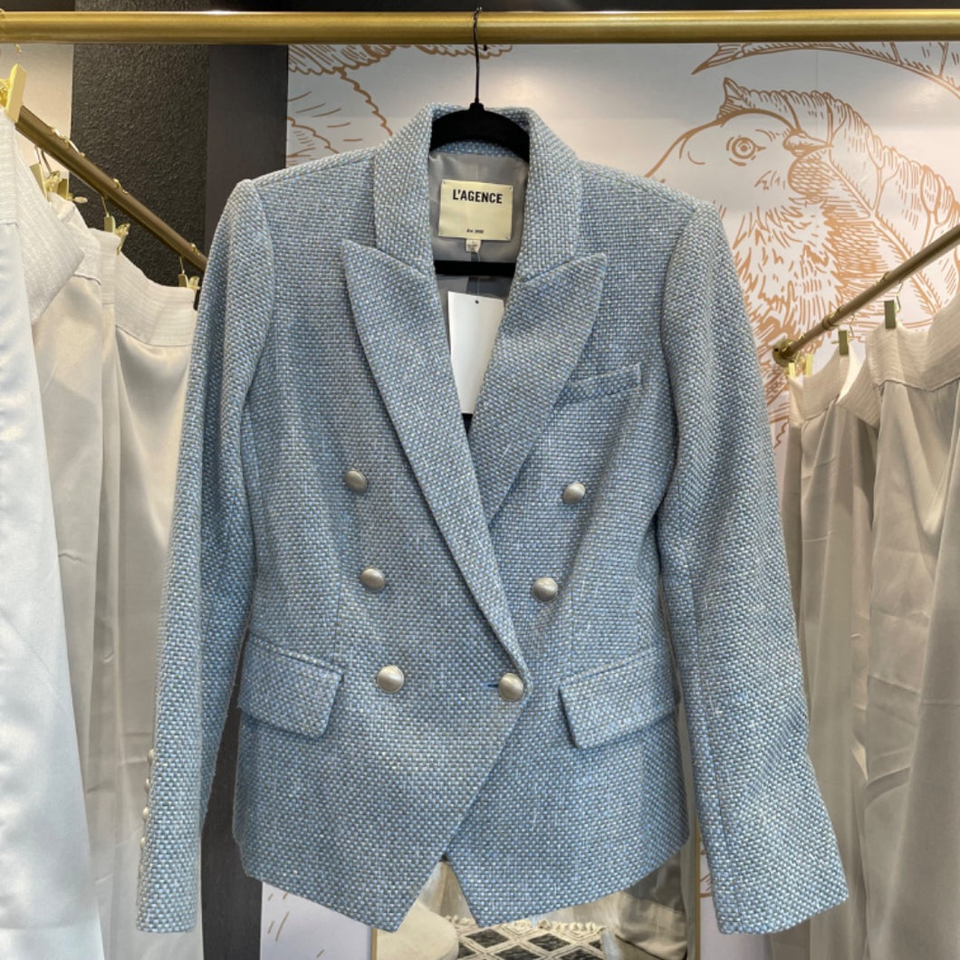 L'Agence | Women's Light Blue and Green Tweed Blazer Jacket | Size: 2