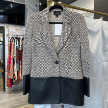 Load image into Gallery viewer, St. John | Women&#39;s Black and Tan Tweed and Leather Jacket | Size: 4
