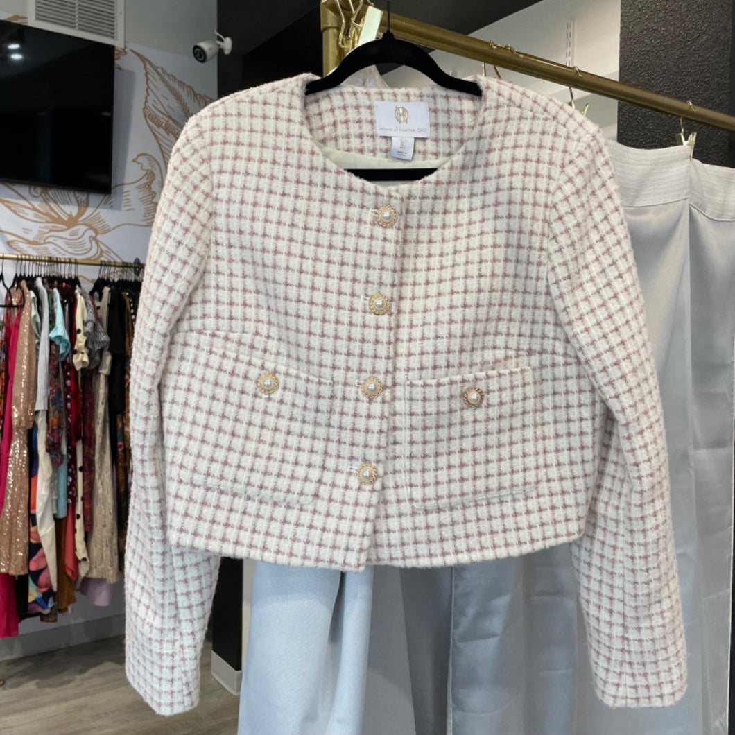 House of Harlow | Women's Cream and Pink Tweed Skort and Jacket Set | Size: L