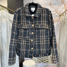 Load image into Gallery viewer, Nine West | Women&#39;s Tan/Black/Blue Tweed Plaid Gold Button Blazer Jacket | Size: XL
