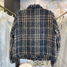 Load image into Gallery viewer, Nine West | Women&#39;s Tan/Black/Blue Tweed Plaid Gold Button Blazer Jacket | Size: XL
