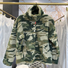 Load image into Gallery viewer, J. Crew | Women&#39;s Snap-Collar Sherpa Fleece Sweatshirt In Camo | Size: S
