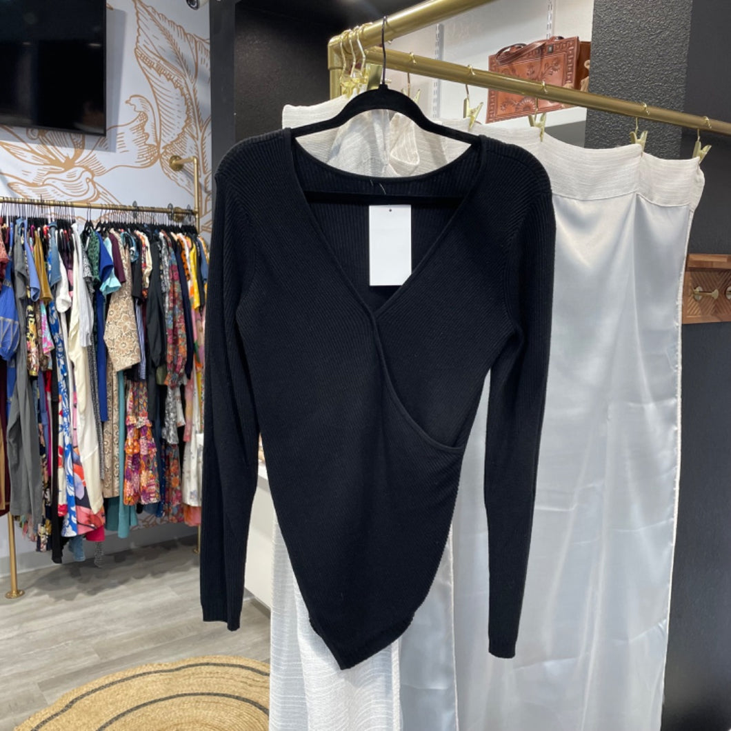 Lululemon | Women's Black Ribbed Wrap Front Sweater | Size: S
