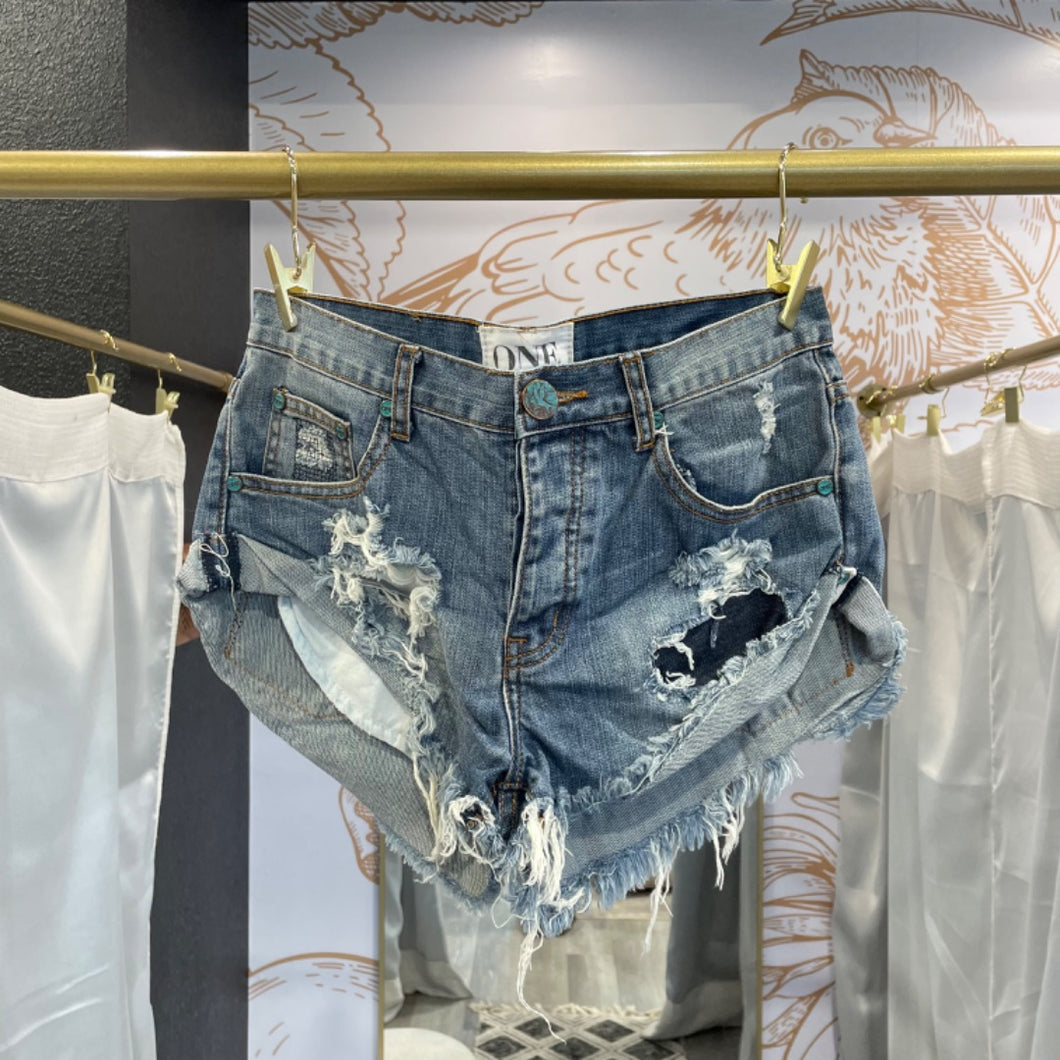 One Teaspoon | Women's Patchwork Cut Off Jean Shorts | Size: 25